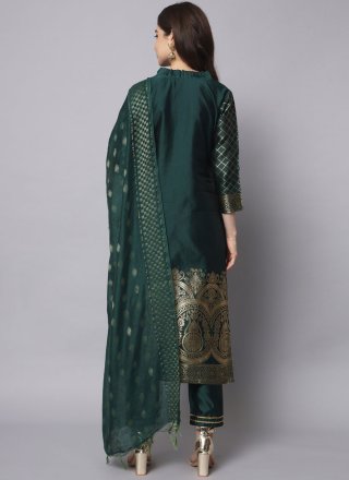 Green Cotton Silk Jacquard Work Readymade Salwar Suit for Casual