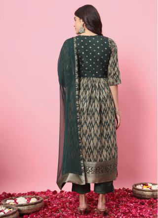 Green Cotton Silk Salwar Suit with Embroidered and Print Work for Ceremonial