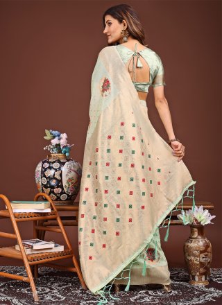 Green Cotton Woven Work Classic Saree