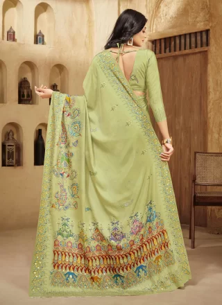 Green Crepe Silk Digital Print Work Classic Saree