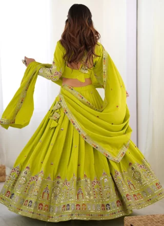 Green Crepe Silk Lehenga Choli with Sequins and Thread Work