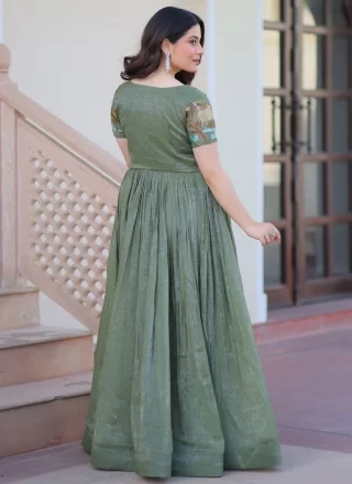 Green Crush  Designer Gown with Embroidered Work