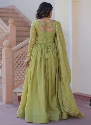 Green Crush Embroidered, Sequins and Zari Work  Designer Gown