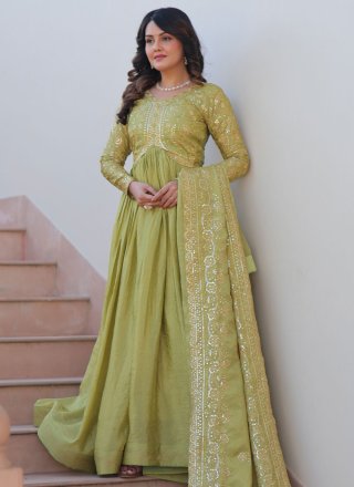Green Crush Embroidered, Sequins and Zari Work  Designer Gown