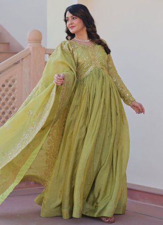 Green Crush Embroidered, Sequins and Zari Work  Designer Gown