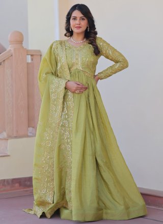 Green Crush Embroidered, Sequins and Zari Work  Designer Gown
