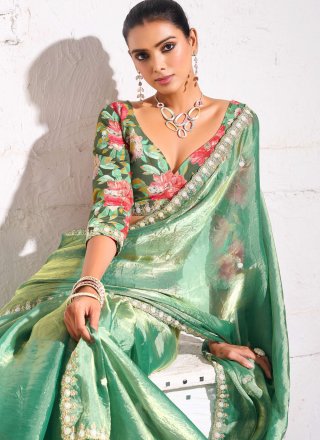 Green Crush Embroidered Work Classic Saree