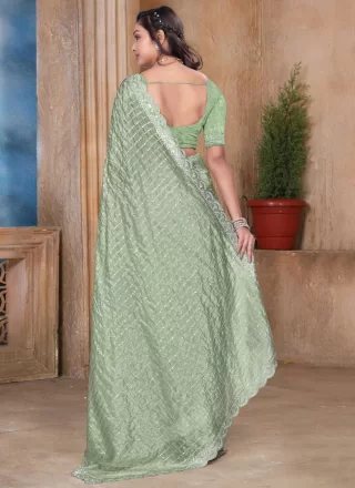 Green Crush Traditional Saree with Embroidered, Resham and Sequins Work for Ceremonial