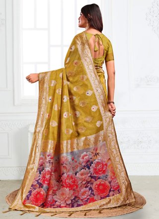 Green Digital Print Work Cotton Contemporary Saree