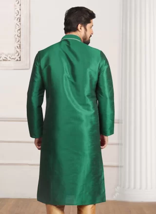 Green Dupion Silk Embroidered Work Kurta Pyjama