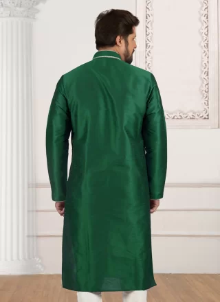 Green Dupion Silk Embroidered Work Kurta Pyjama