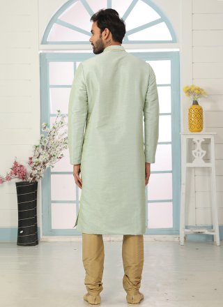 Green Dupion Silk Embroidered Work Kurta Pyjama