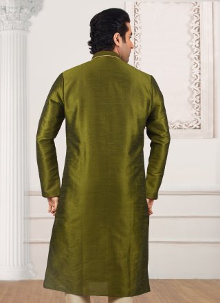 Green Dupion Silk Kurta Mens Wear