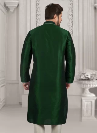 Green Dupion Silk Kurta Pyjama with Embroidered Work