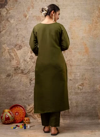 Green Embroidered and Zari Work Silk Blend Readymade Style