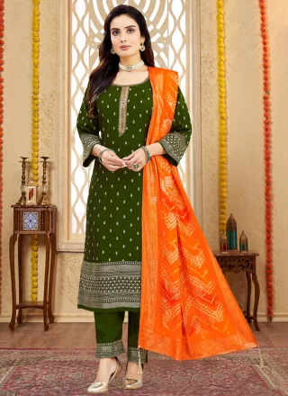 Green Embroidered and Zari Work Silk Salwar Suit