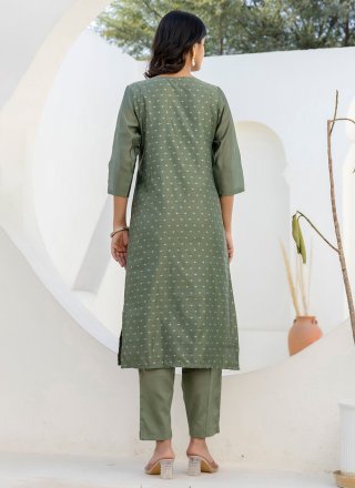 Green Embroidered Work Chanderi Silk Pant Style Suit