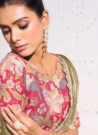 Green Embroidered Work Crush Designer Sari