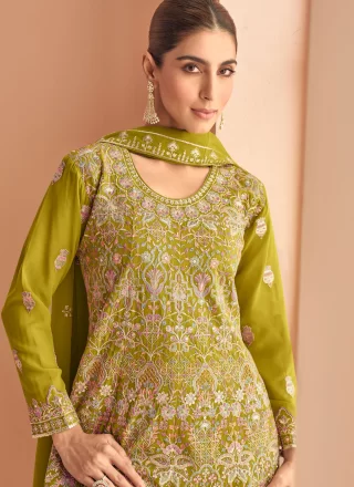 Green Embroidered Work Georgette Palazzo Salwar Suit