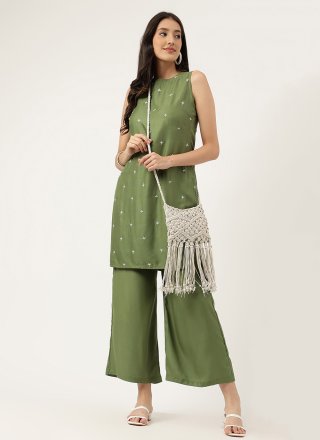 Green Embroidered Work Rayon Casual Kurti
