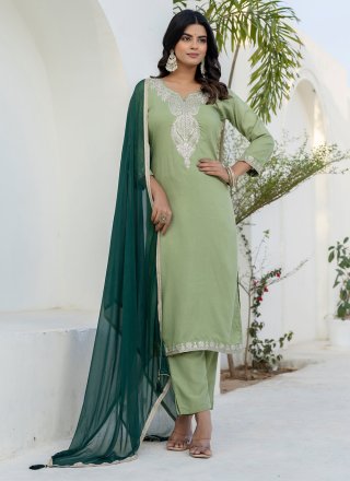 Green Embroidered Work Silk Blend Salwar Suit