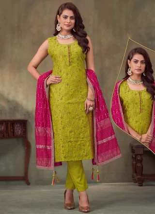 Green Embroidered Work Silk Readymade Salwar Suit