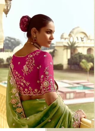 Green Fancy Fabric Embroidered, Sequins, Stone and Zari Work Classic Sari