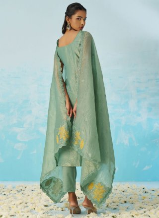 Green Fancy Fabric Machine Embroidery Work Salwar Suit