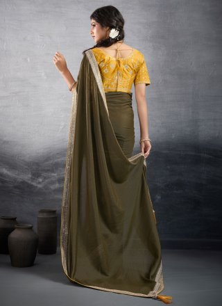 Green Fancy Fabric Patch Border, Embroidered and Zari Work Classic Saree