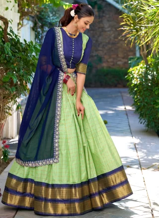 Green Fancy Fabric Weaving and Zari Work Readymade Lehenga Choli