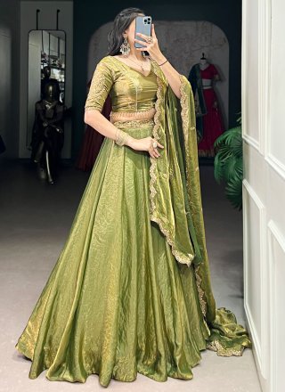Green Fandy Plain Work Lehenga Choli for Ceremonial