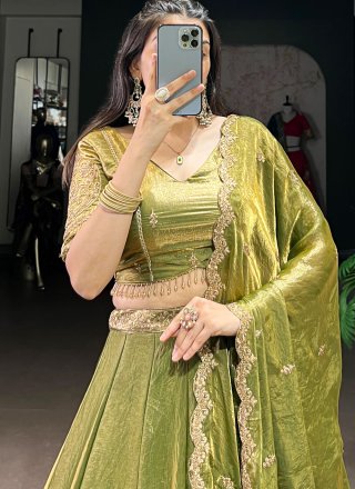 Green Fandy Plain Work Lehenga Choli for Ceremonial