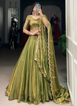 Green Fandy Plain Work Lehenga Choli for Ceremonial