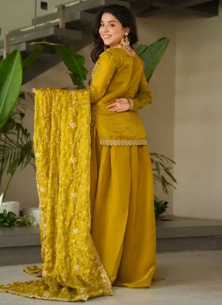 Green Fandy Sharara Set with Beads, Embroidered and Zari Work for Ceremonial