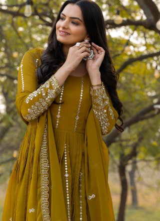 Green Faux Georgette  Designer Gown with Sequins and Thread Work