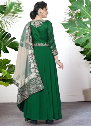 Green Faux Georgette Floor Length Salwar Suit