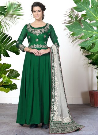 Green Faux Georgette Floor Length Salwar Suit