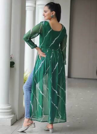 Green Faux Georgette Patch Border and Print Work Designer Kurti