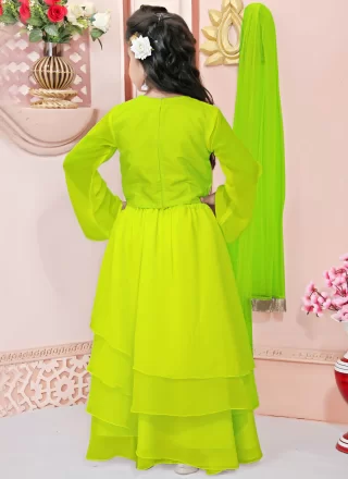 Green Faux Georgette Plain Work Readymade Lehenga Choli for Ceremonial