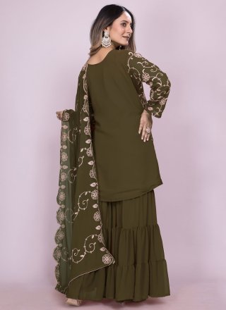Green Faux Georgette Sharara Set
