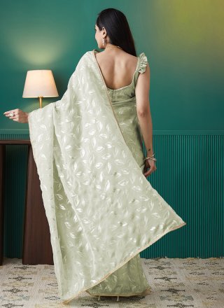 Green Foil Print Work Organza Contemporary Sari