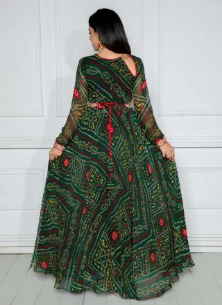 Green Georgette Bandhej Work Gown
