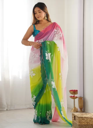 Green Georgette Contemporary Saree