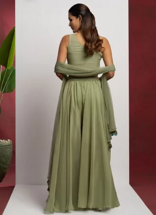 Green Georgette Crystals and Khatli Work Sharara Set for Party
