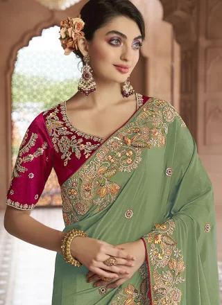 Green Georgette Designer Sari