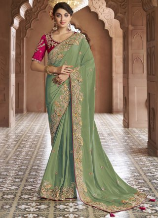 Green Georgette Designer Sari