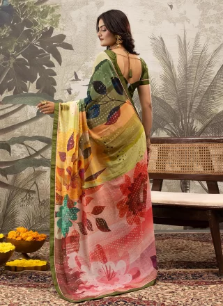 Green Georgette Digital Print Work Classic Sari