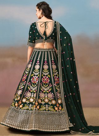 Green Georgette Dori, Embroidered, Multi, Sequins, Thread and Zari Work Lehenga Choli