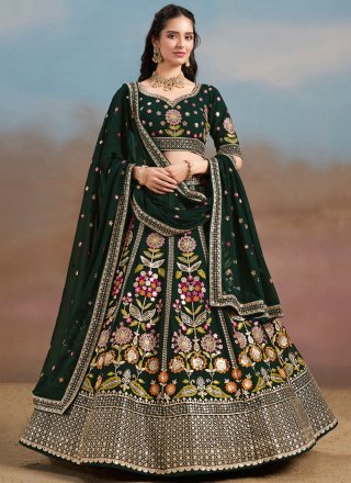 Green Georgette Dori, Embroidered, Multi, Sequins, Thread and Zari Work Lehenga Choli