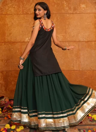 Green Georgette Embroidered Work A - Line Lehenga Choli for Festival